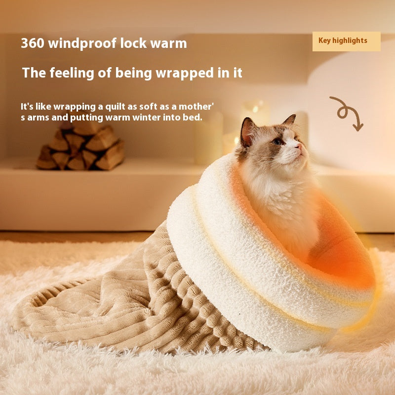 Pet Sleeping Bag Winter Warm Soft Plush Semi Enclosed Cat Nest Sleeping Bag - Image 5