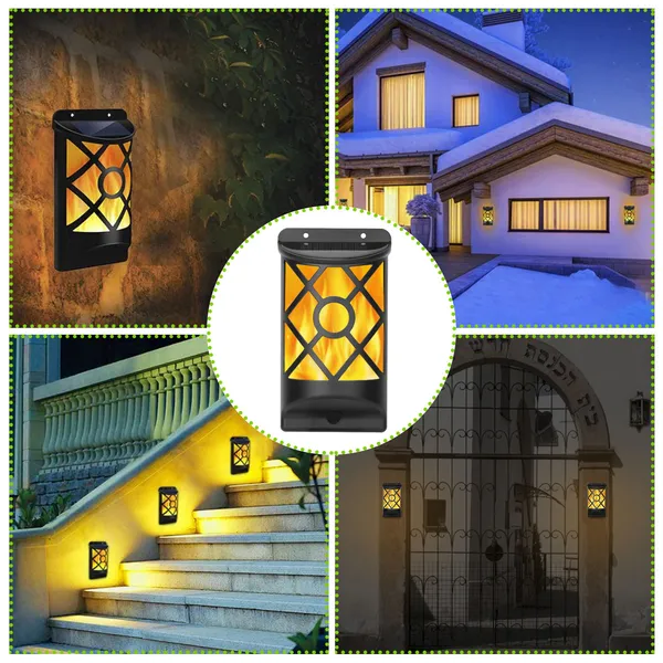 Flame Solar Lights Outdoor 96 LEDs Waterproof Flickering Flame Wall Mount Lamp - Image 4