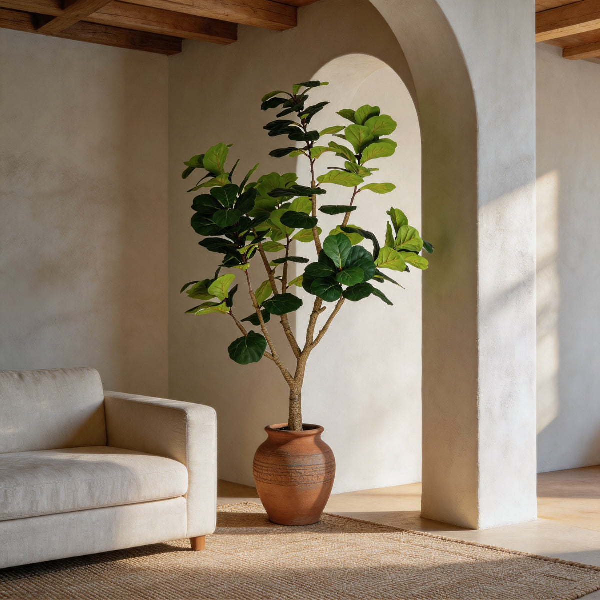 7FT Artificial Fiddle Leaf Fig Tree Realistic Faux Potted Plant in Black Pot - Image 2