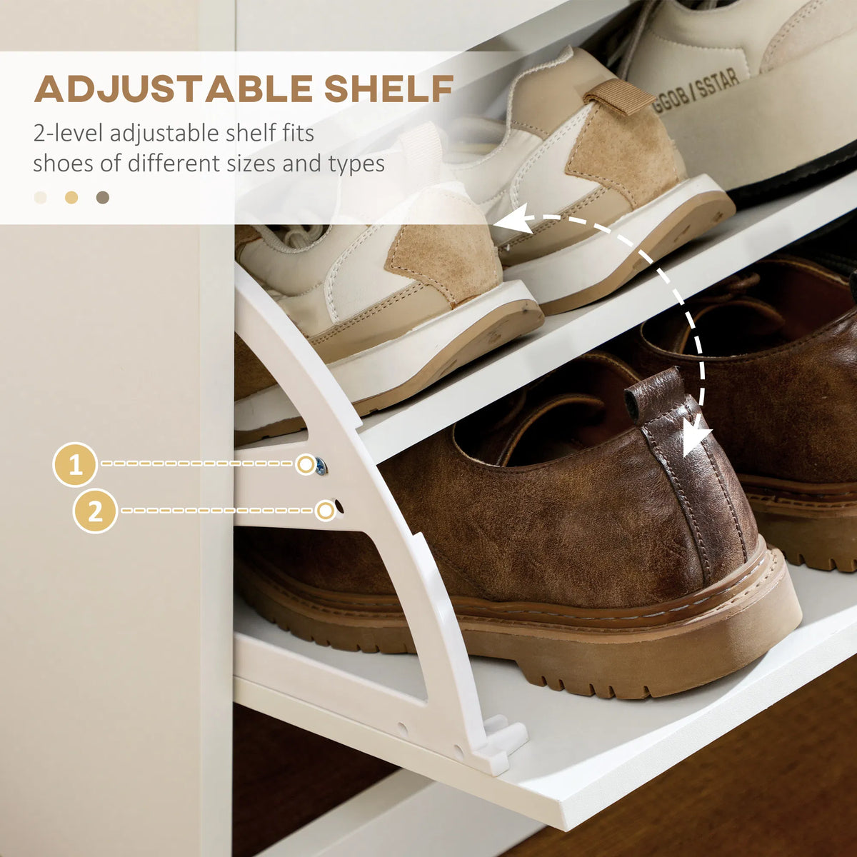 Narrow Shoe Storage with 2 Flip Drawers and Adjustable Shelves Shoe Cabinet - Image 2