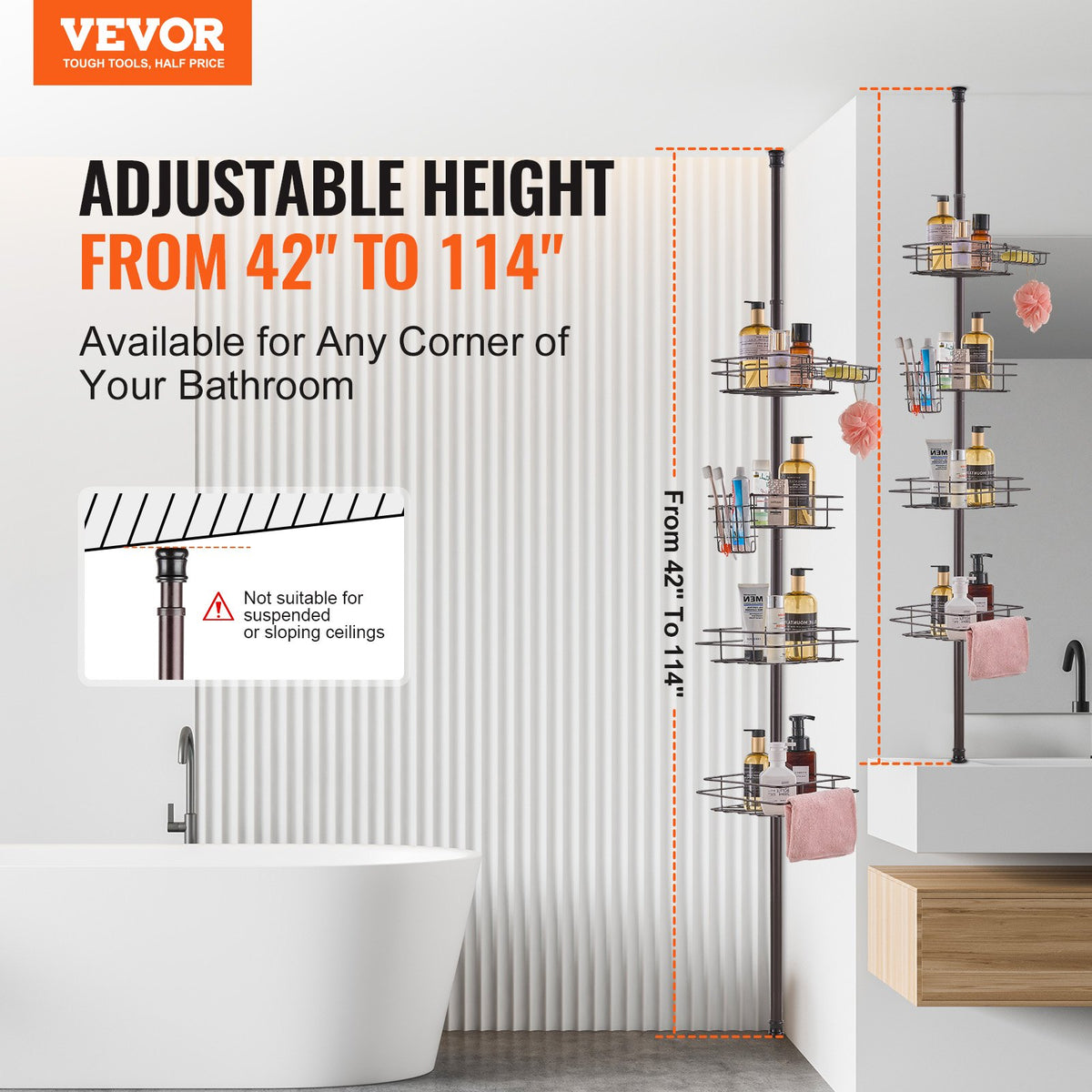 shower corner caddy tension pole packaging and components