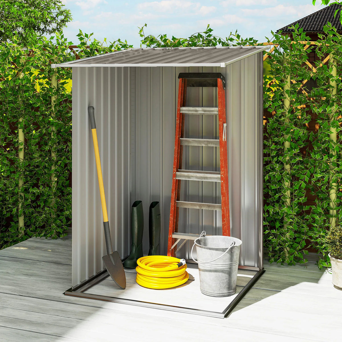 3.3' x 3.4' Lean to Outdoor Garden Storage Shed Galvanized Steel with Lockable - Image 3