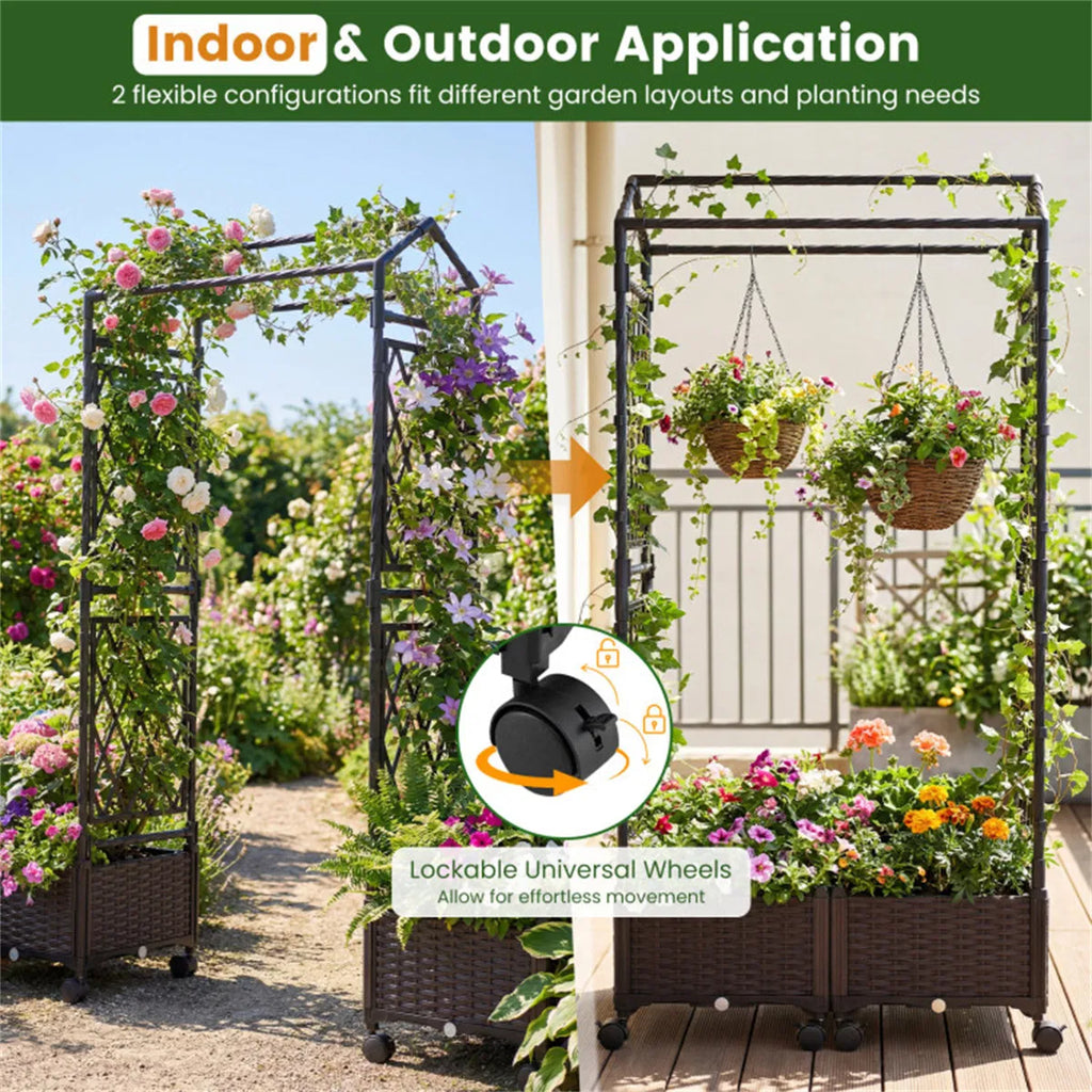 5.5 FT Raised Garden Bed with Trellis Self Watering Planter Boxes with Lockable - Image 2