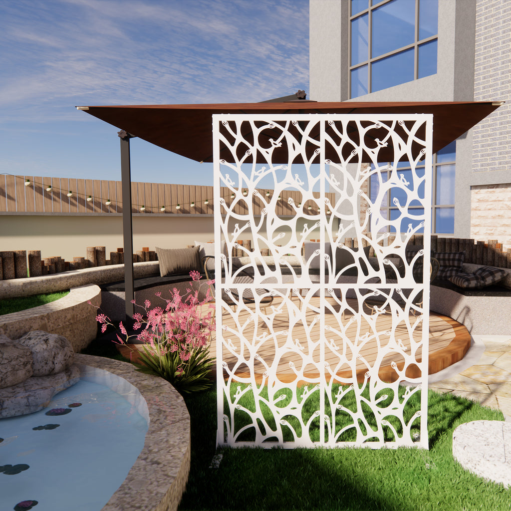 White Metal Outdoor Privacy Screen