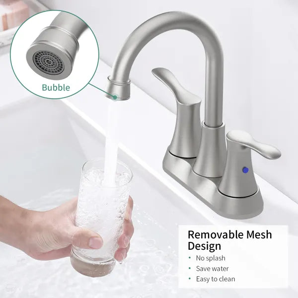 Bathroom Faucet Brushed Nickel 4" 2 Handle centerset basin faucet with Pop up - Image 4