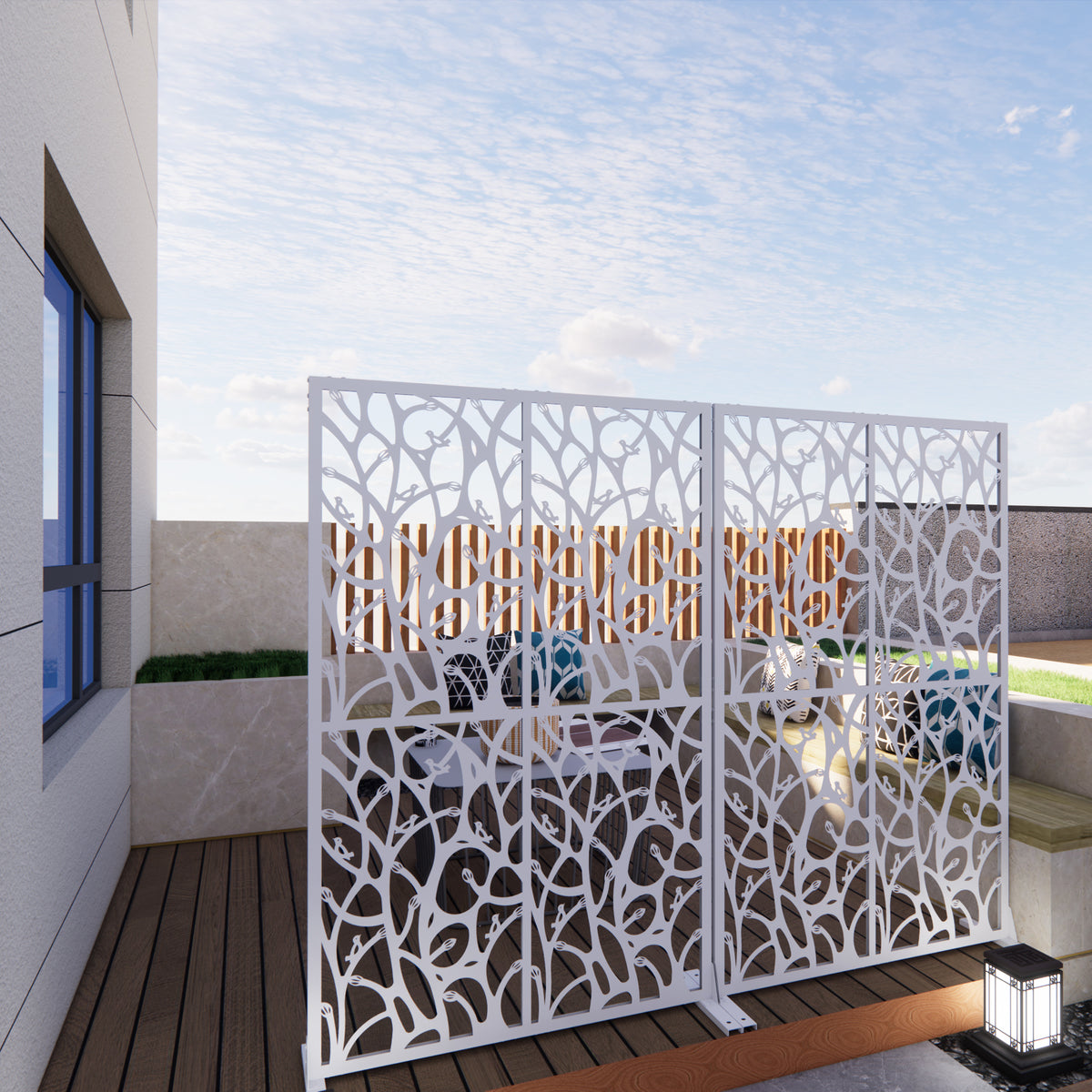White Metal Outdoor Privacy Screen