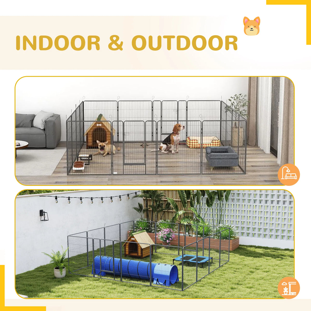 16 Panel 39" Height Heavy Duty Dog Playpen for Small Medium Large Dogs Grey - Image 3