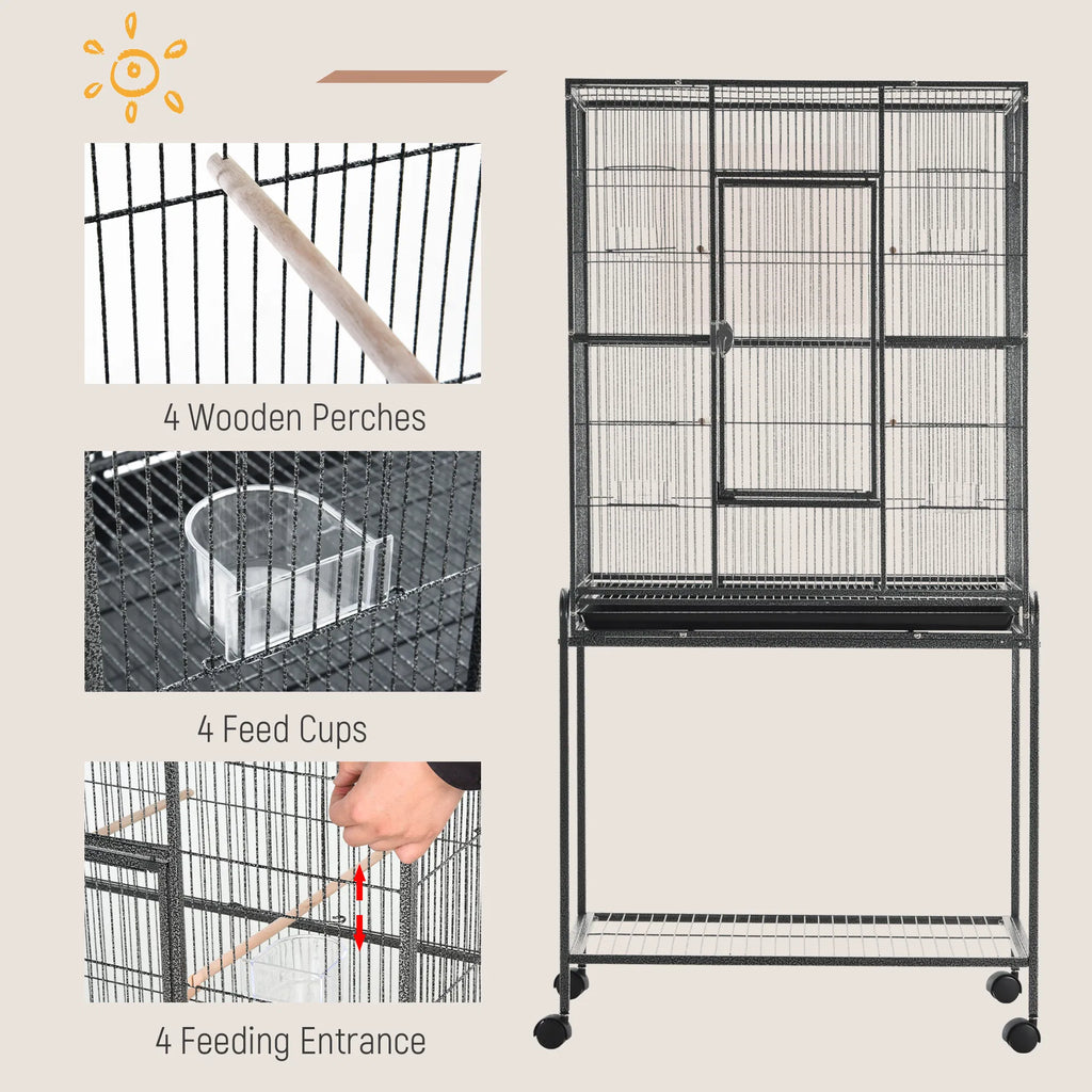 30'' Large Rolling Metal Bird Cage Bird House with Detachable Rolling Stand - Image 4