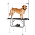 Adjustable Dog Grooming Table with 2 Safety Slings Storage Basket Black