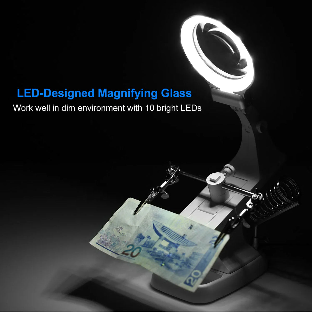 LED Light Helping Hands Magnifying Glass 3X/4.5X w/ 360°Adjust Third Hand - Image 2