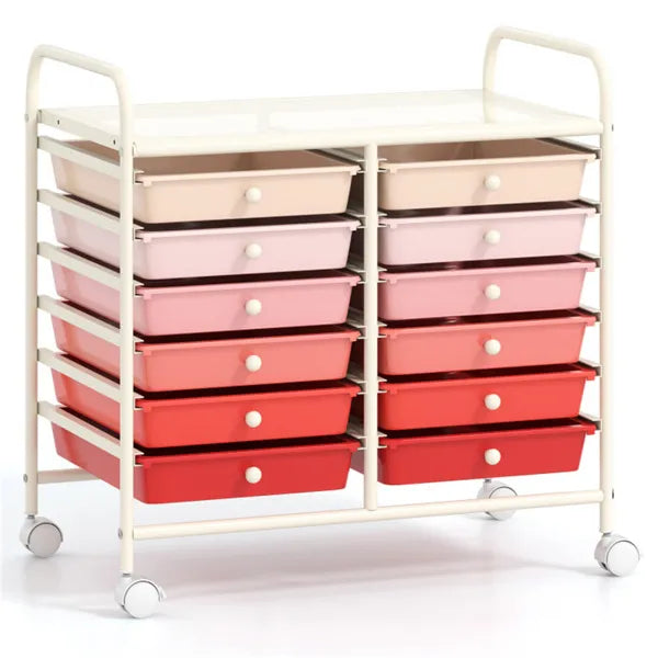 12 Drawer Rolling Storage Cart 2 Row 10 Storey Multicolor Drawers 4 Wheels - Image 4