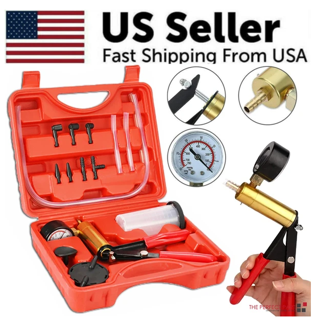 Hand Held Vacuum Pressure Tester Set Brake Fluid Bleeder Bleeding Kit Box
