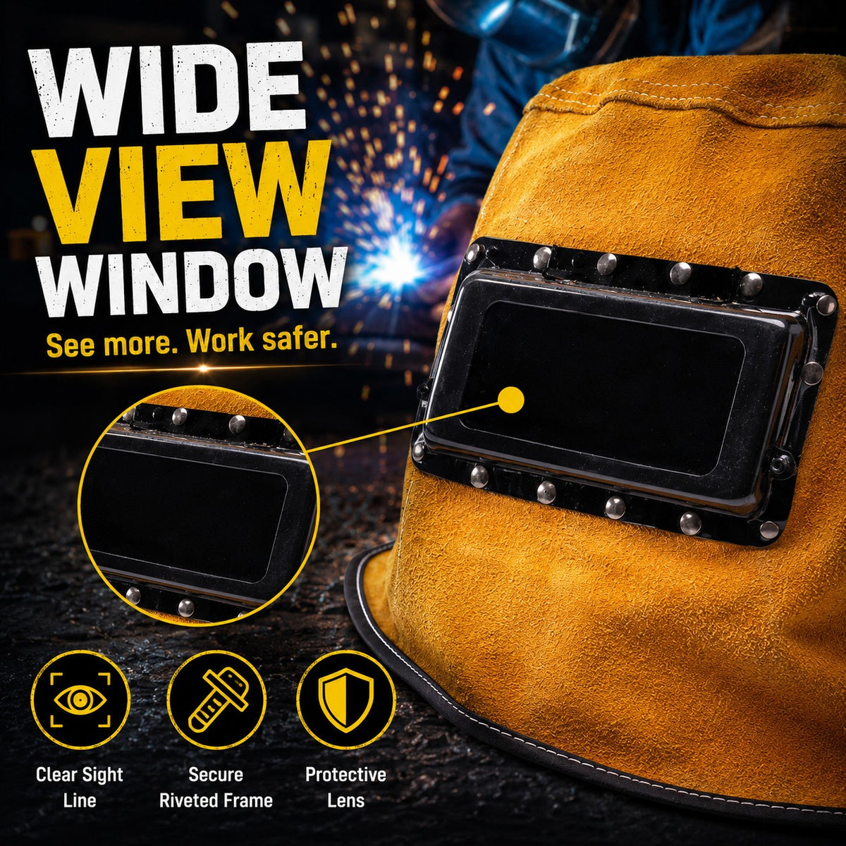 Welding Mask Helmet With Lens Leather Hood Sweat Absorbent Welder Work Hat Gear - Image 4