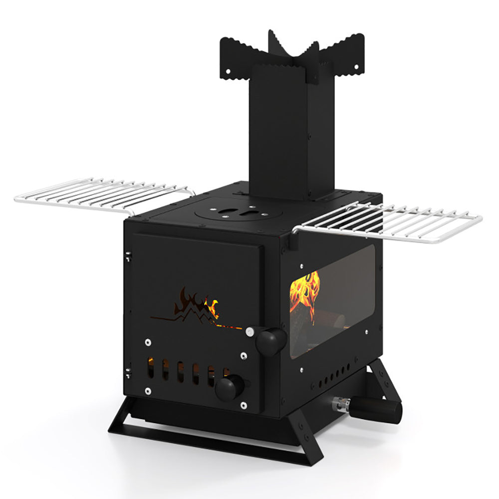 Portable Wood Burning Stove Mini Heater Burner With Pot Rack Oven Pan - Image 6