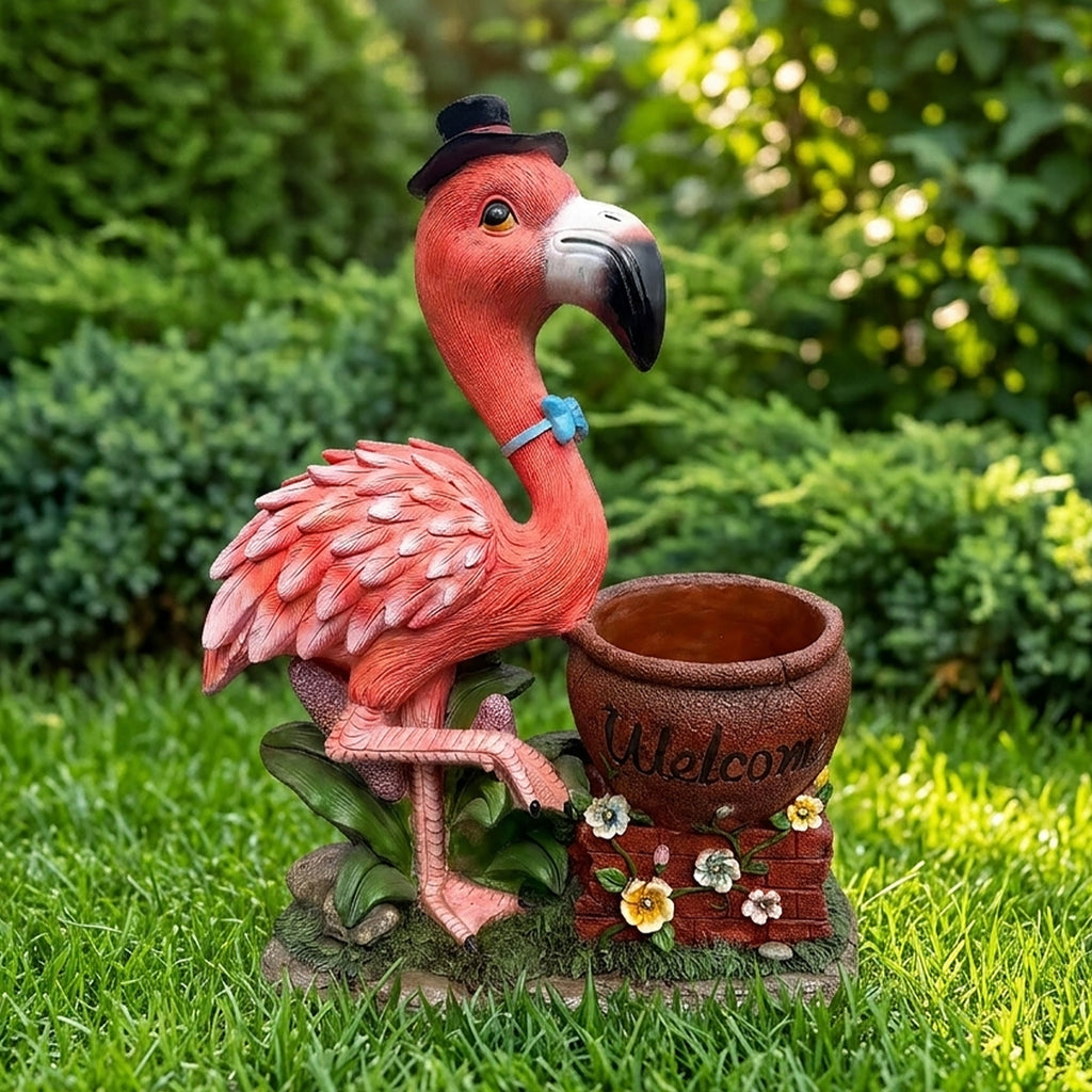 Outdoor Garden Sculpture Flamingo Flower Pot Planter Unique Yard Statue - Image 3