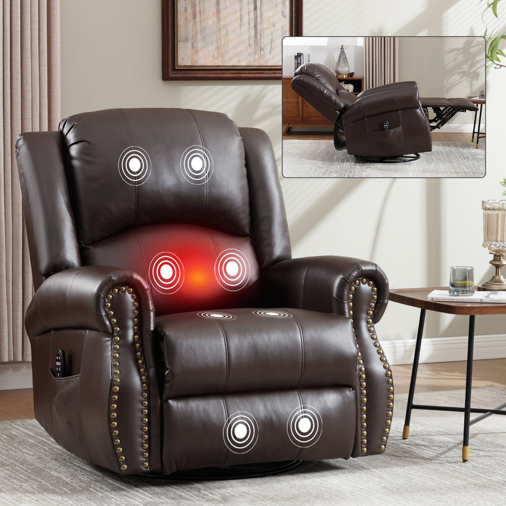 Heat Massage Manual Recliner Chair with Rocker and Swivel in Fabric for Living - Image 4