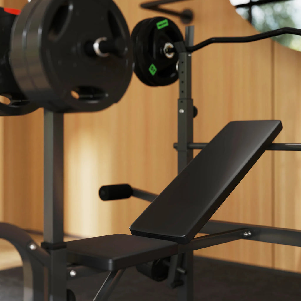 Adjustable Weight Bench with Press Rack Preacher Curl & Lat Pull Down - Image 5
