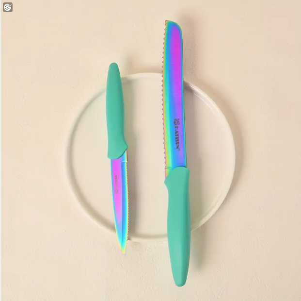 14 Piece Rainbow Colored High Carbon Stainless Steel Kitchen Knife Set - Image 3