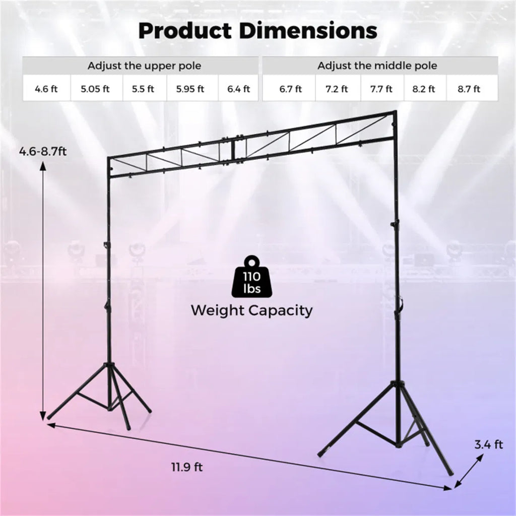 4.6 8.7 Ft Foldable Tripod Stage Light Stand 10 Height Adjustable Metal Truss - Image 4