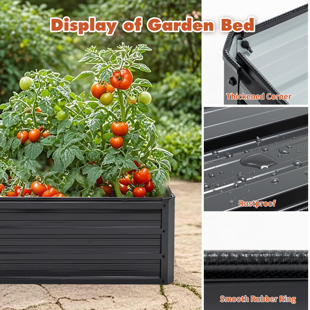 4x3x1ft Metal Raised Garden Bed Deep Root Outdoor Galvanized Planter Box Patio