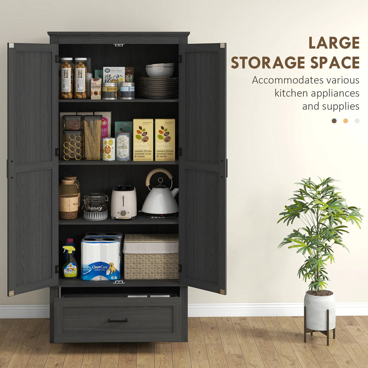 69" Tall Farmhouse Kitchen Pantry Cabinet with 2 Doors Drawer and Adjustable - Image 2