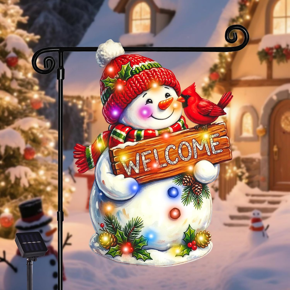 Lighted Christmas Garden Flag Snowman Holiday Decor 12x18 In - Image 4