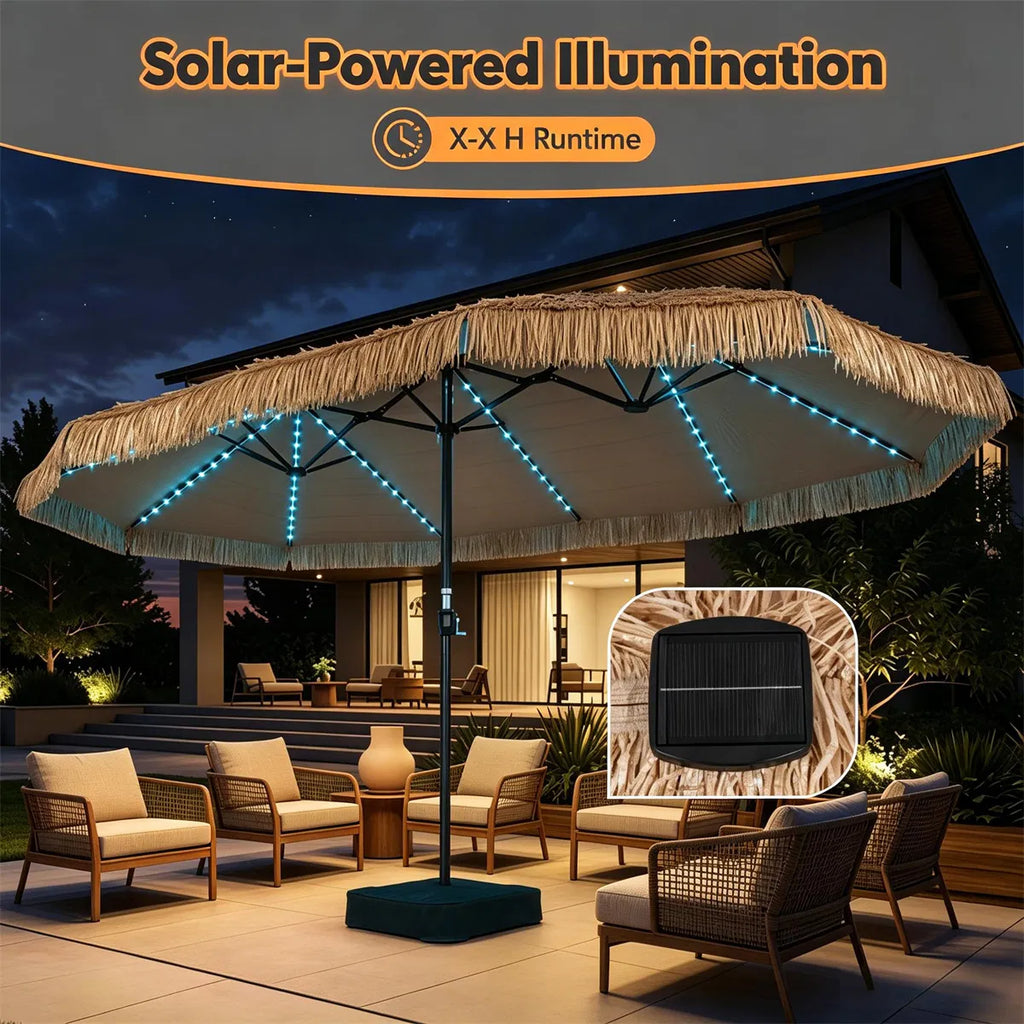 15 x 9 FT Double Sided Solar LED Patio Umbrella 144 LEDs 12 Modes Outdoor - Image 4