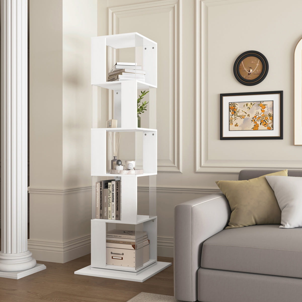 5-Tier White 360-Degree Rotating Bookshelf