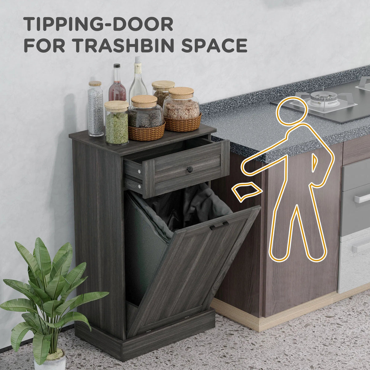 Kitchen Tilt Out Trash Bin Cabinet Free Standing Recycling Cabinet Trash Can - Image 3