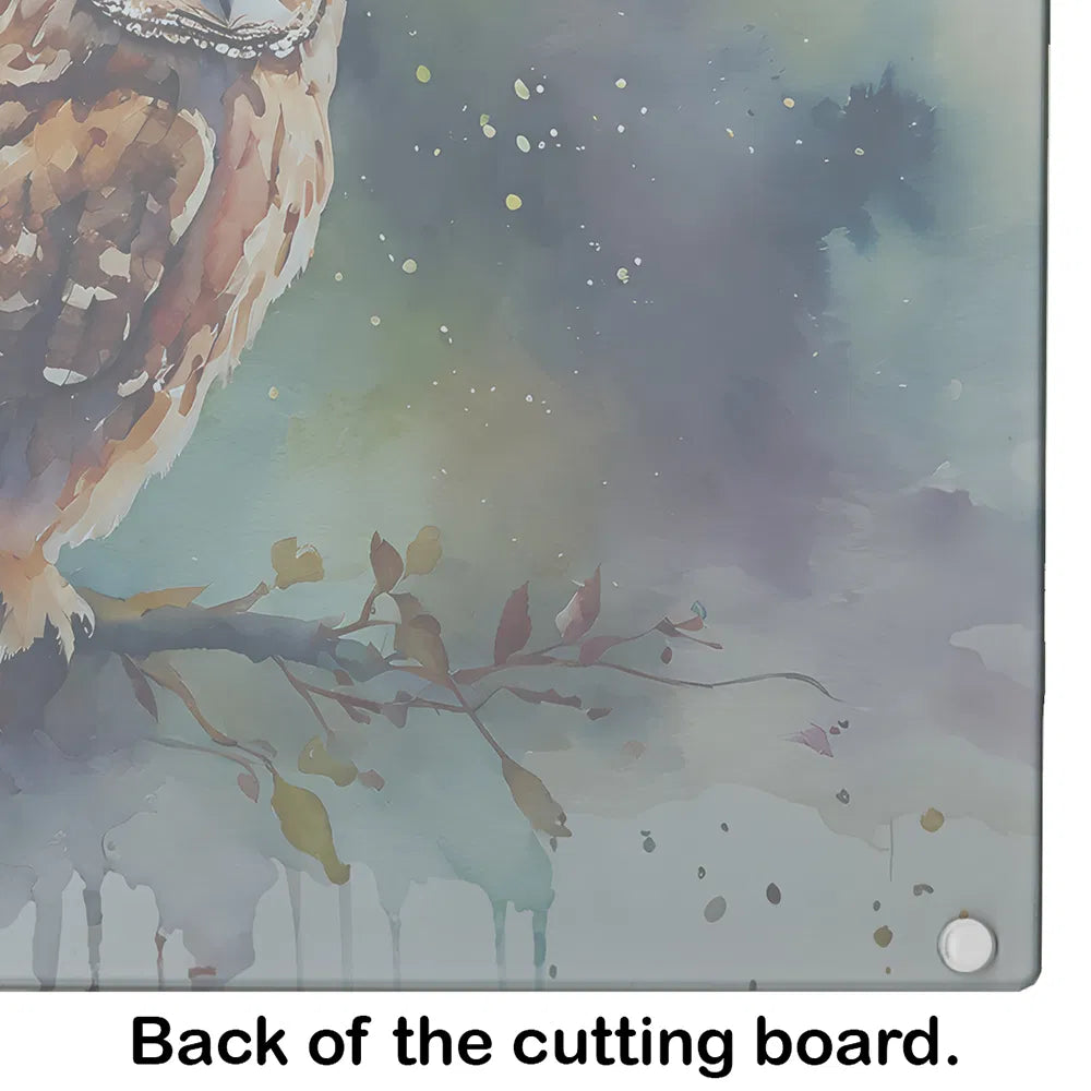 NEW Tawny Owl Glass Cutting Board Decorative Tempered Kitchen And Serving - Angle and Detail View