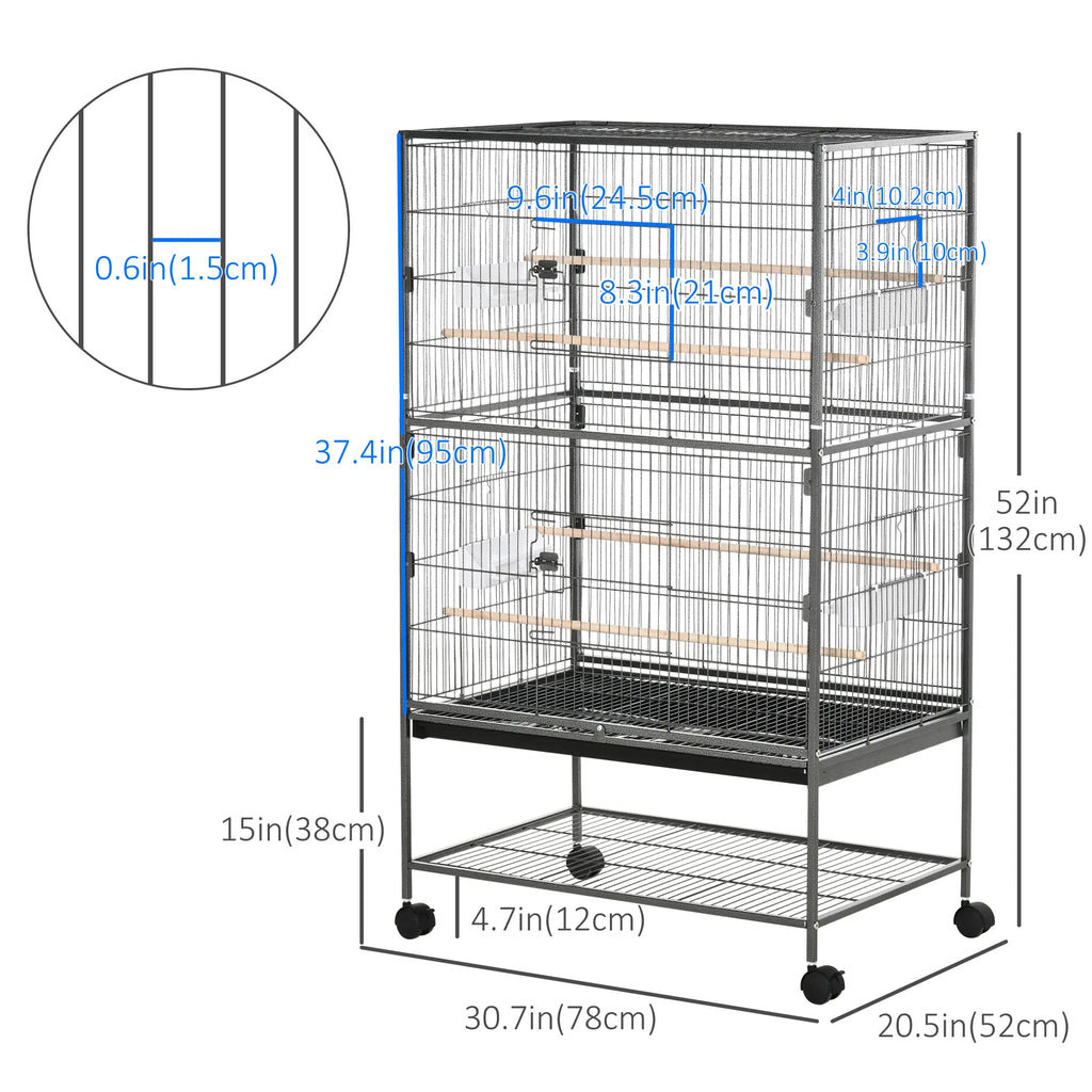 52'' Large Rolling Steel Bird Cage Bird House with Rolling Stand Storage - Image 3
