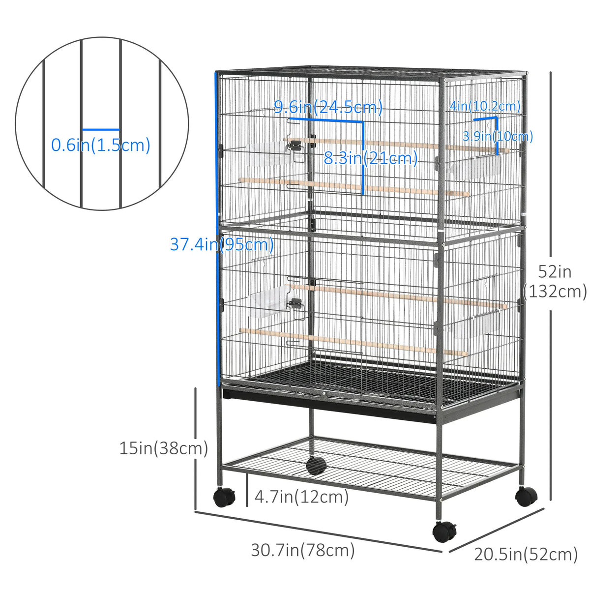 52'' Large Rolling Steel Bird Cage Bird House with Rolling Stand Storage - Image 3