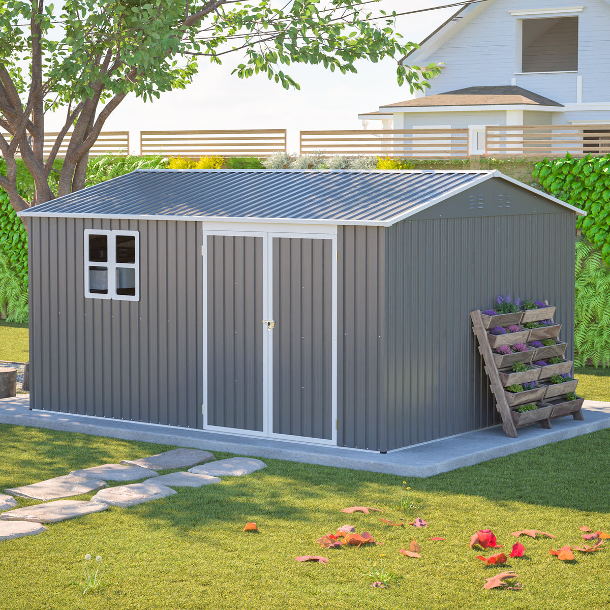 12x10 FT Outdoor Storage Shed Metal Large Garden Tool Sheds Outdoor with - Image 2