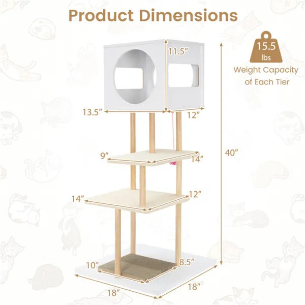 Multi Level Cat Tree With 2 Scratching Pads Dual Door Cat Condo & Anti Tipping - Image 5