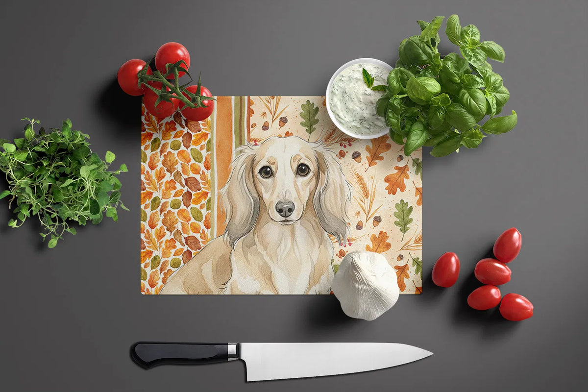 Longhaired Cream Dachshund Heirloom Fall Glass Cutting Board Decorative - Image 4