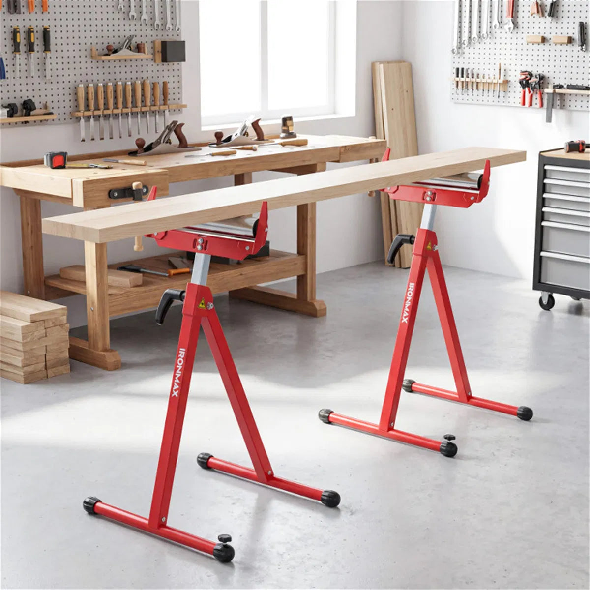 2 Pack Heavy Duty Metal Folding Roller Stand with Edge Guides Portable - Image 3