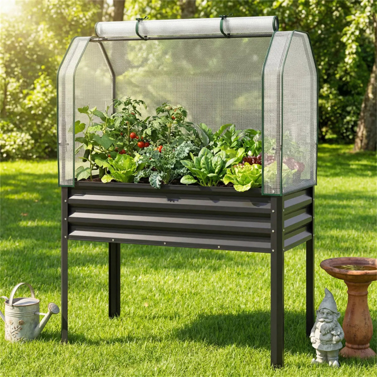 3 in 1 Metal Raised Garden Bed with Mini Greenhouse Cover Elevated Planter Box - Image 3