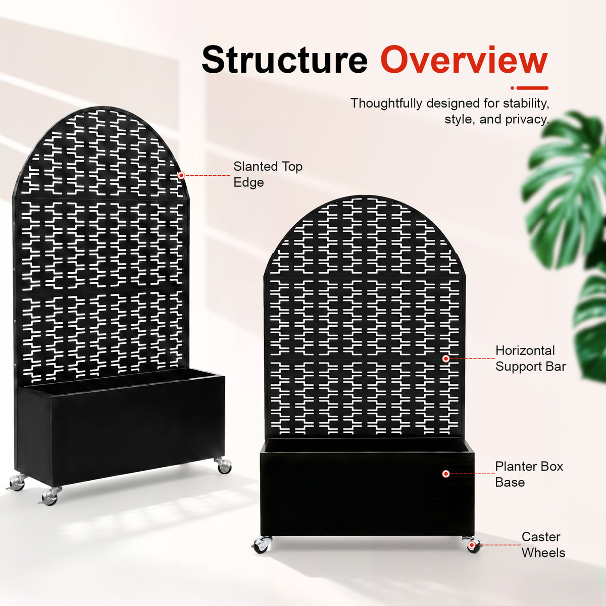 71in arched metal outdoor privacy screen with planter box product view 3