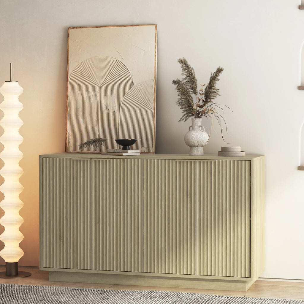 Fluted Wood Sideboard Buffet Cabinet with Adjustable Storage