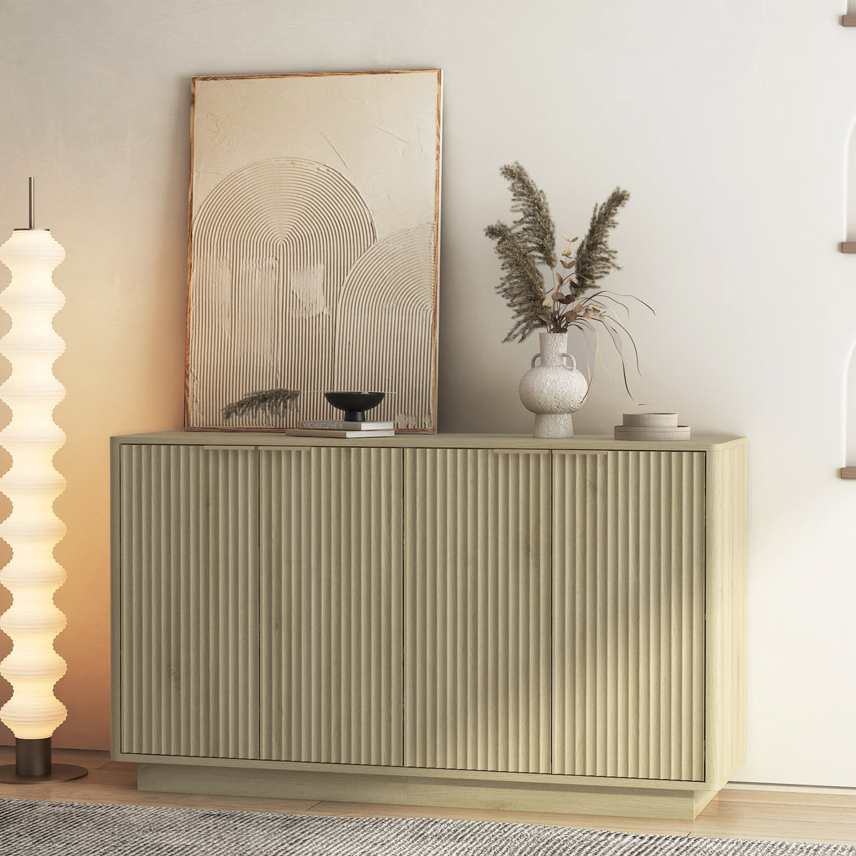 Fluted Wood Sideboard Buffet Cabinet with Adjustable Storage