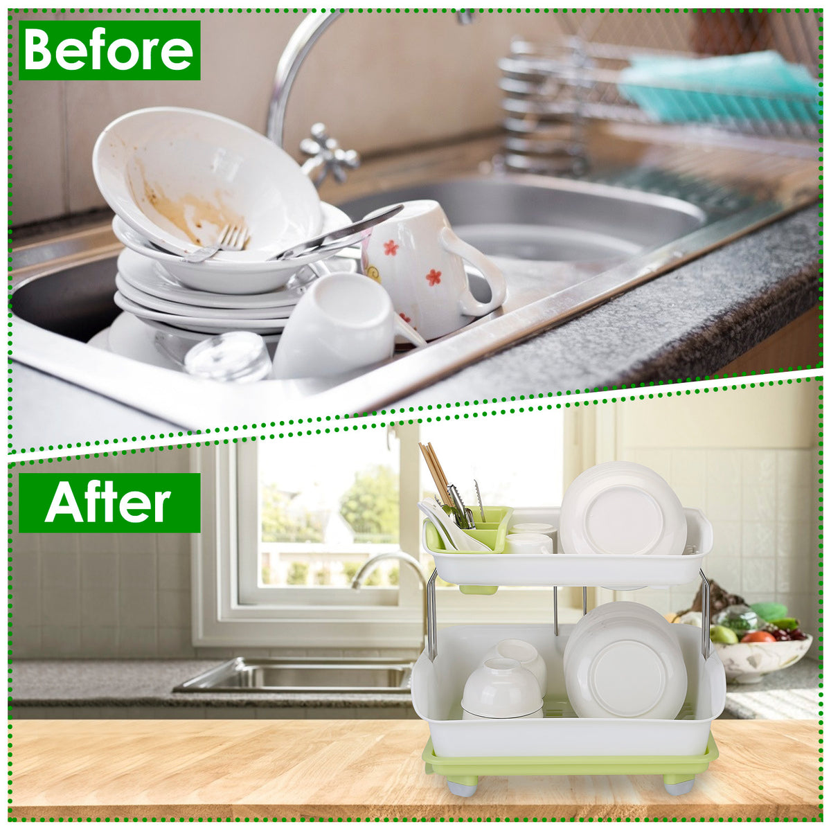 2-tier dish drying rack cutlery packaging and components