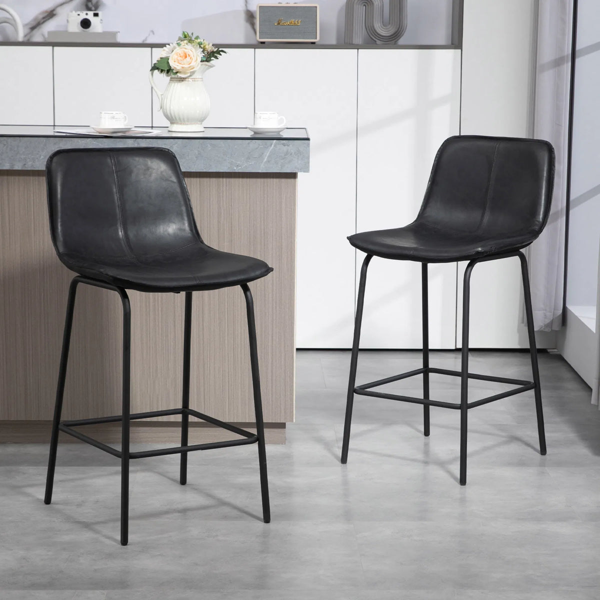 Bar Stools Set of 2 Upholstered Counter Height Bar Chairs Kitchen Stools with - Image 3