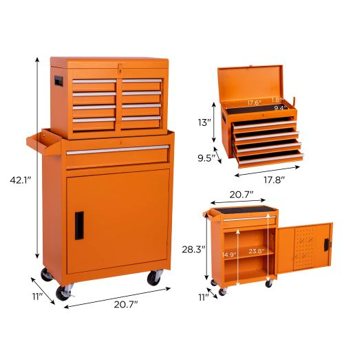 5-Drawer Rolling Tool Chest with Detachable Top Box