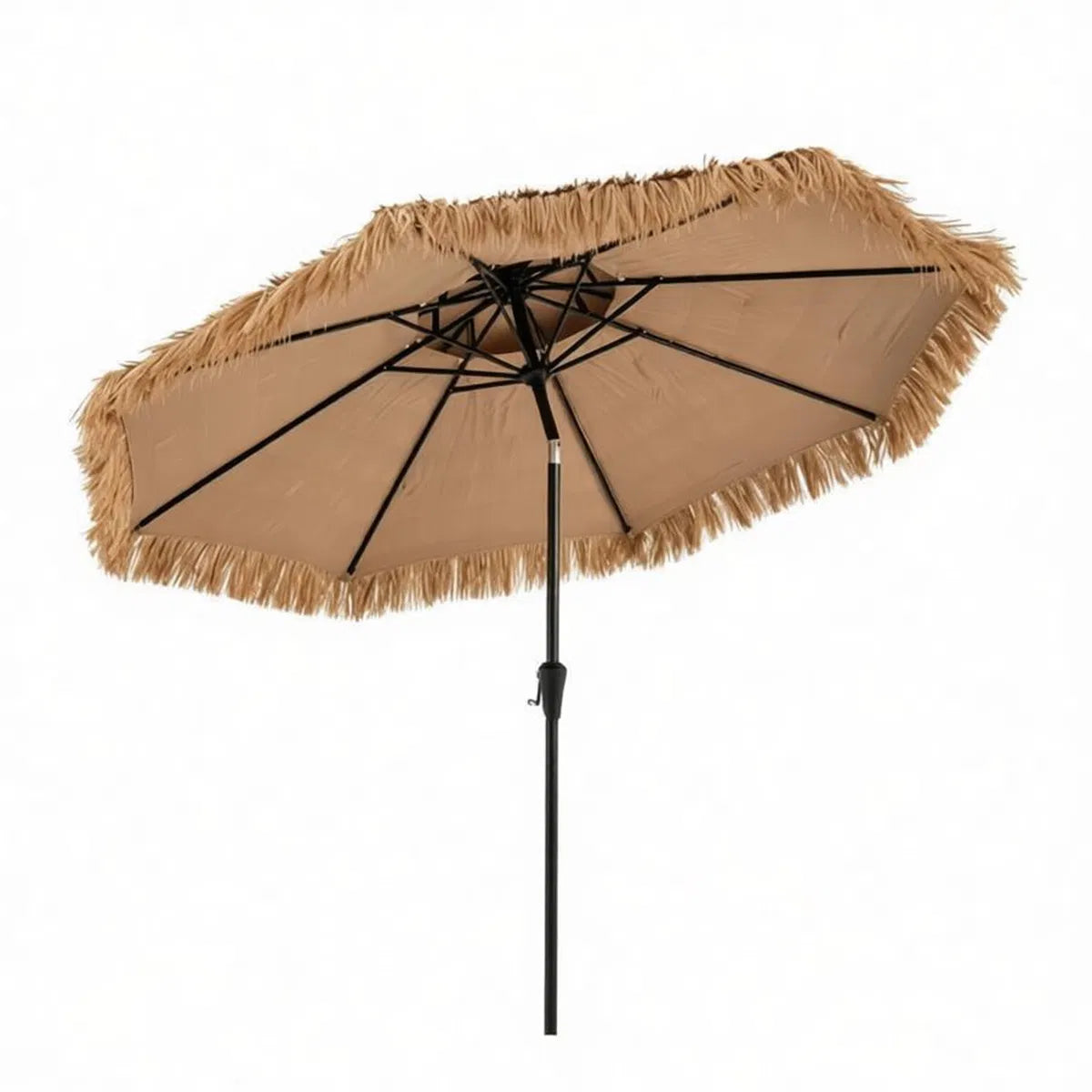 10ft Double Tier Hawaiian Tiki Patio Umbrella with Push Button 30 Tilt & Crank - Image 2