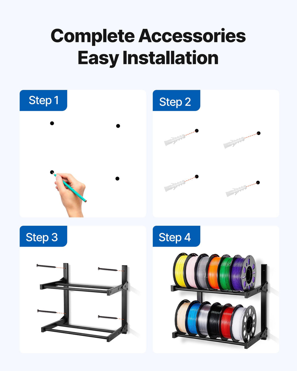 Wall Mount Printer Filament Storage Rack 2 Tier Wall Bracket Storage Shelf
