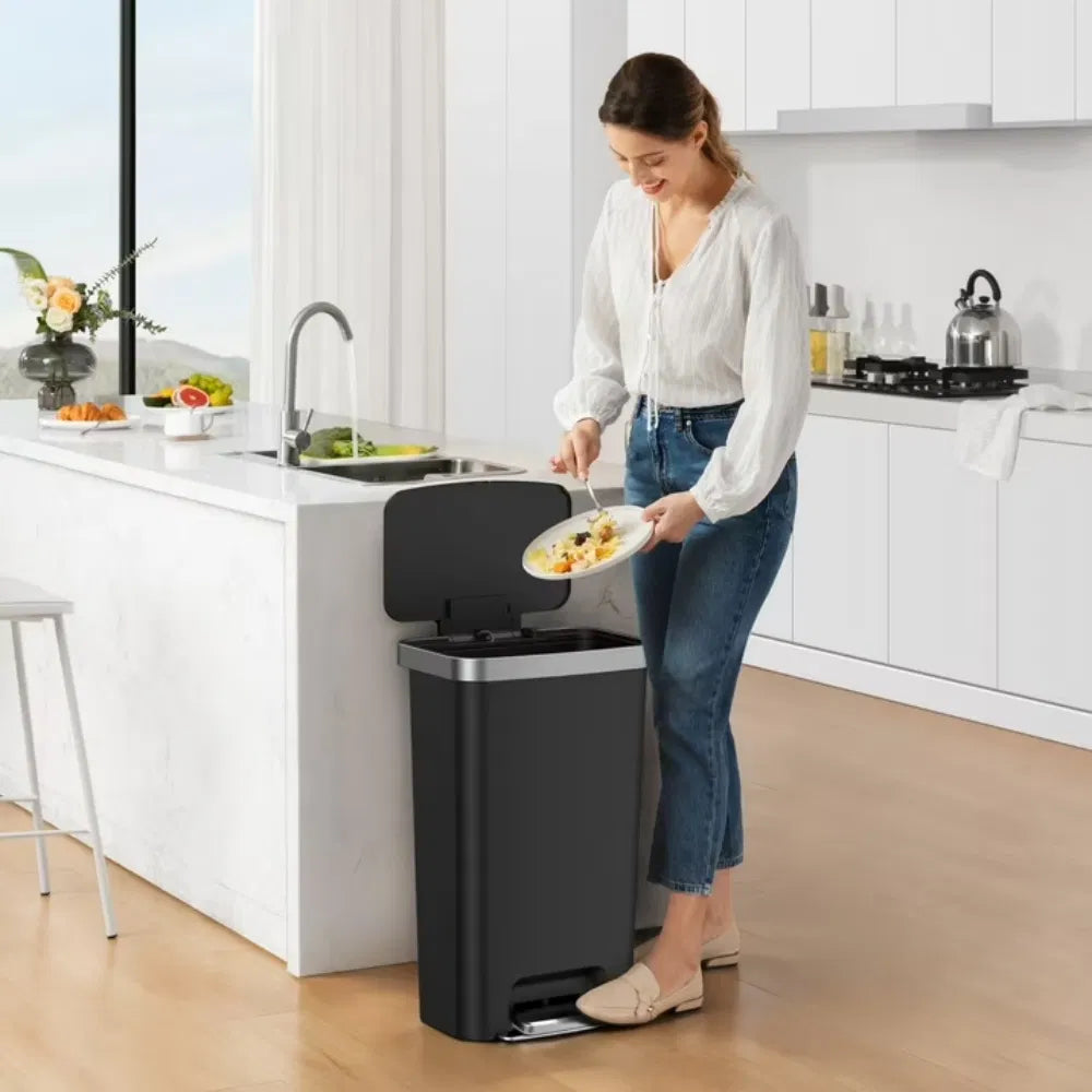 Trash Can 11.9 Gallon Plastic Step Garbage Bin with Soft Close Lid Black - Image 4