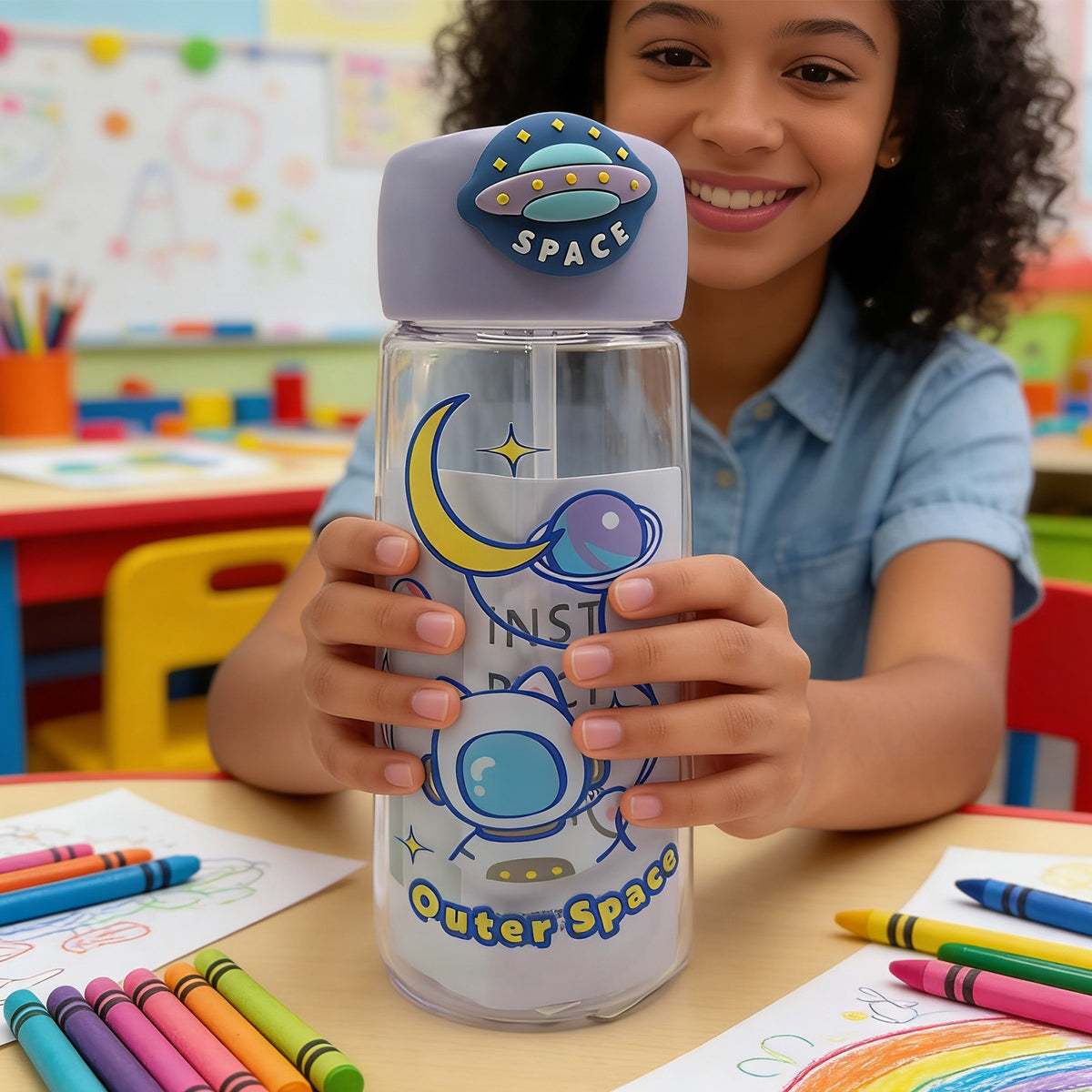 Astronaut Cat Plastic Bottle 400ml Purple - Image 4