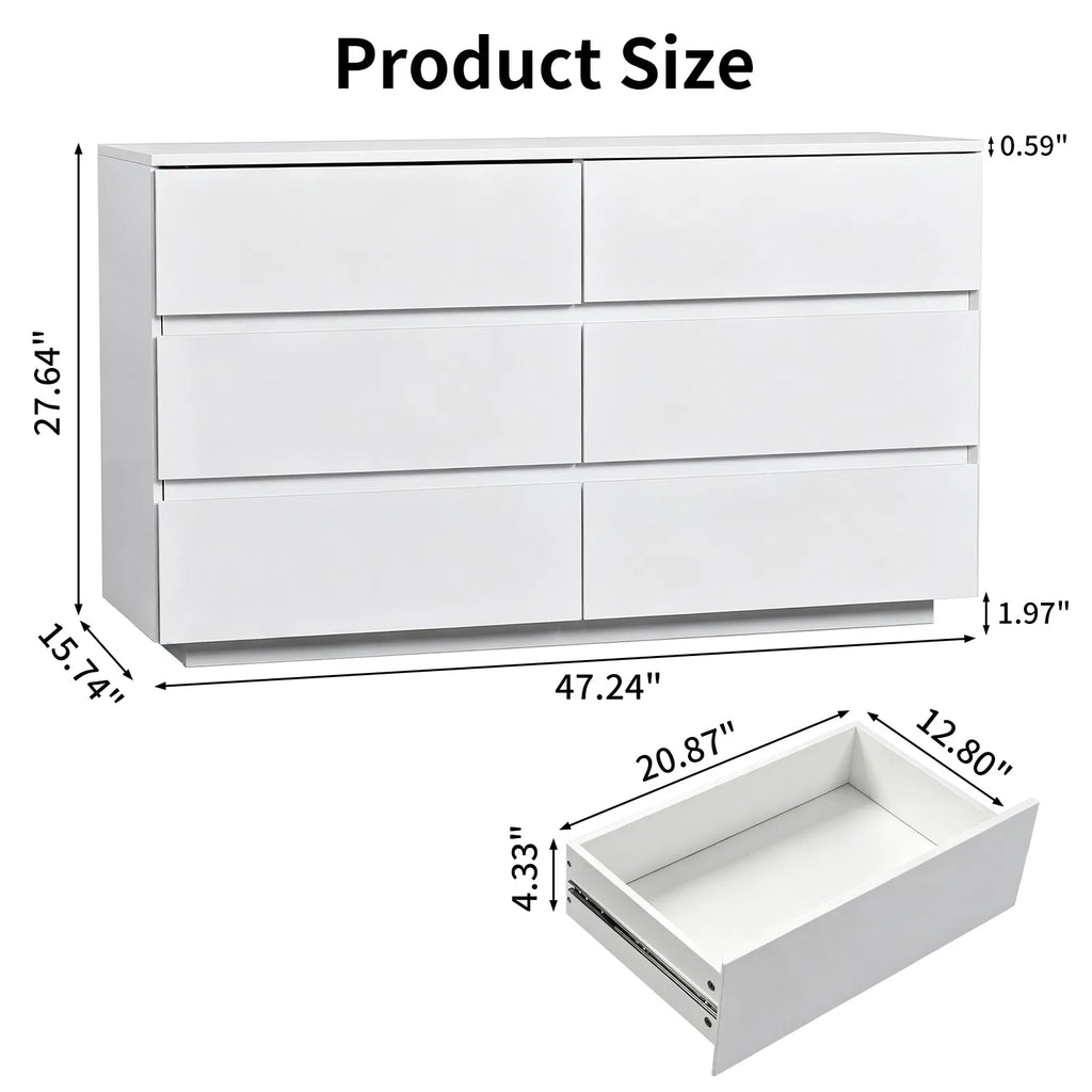 Handle Free 6 Drawer Storage Cabinet Chest of Drawers with USB Powered RGB LED