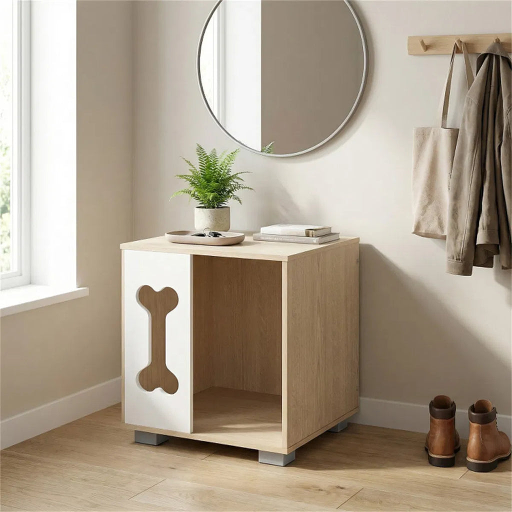 Cat Dog House Bed Side Table Wooden Condo With Bone Shape Window And Thick - Image 3