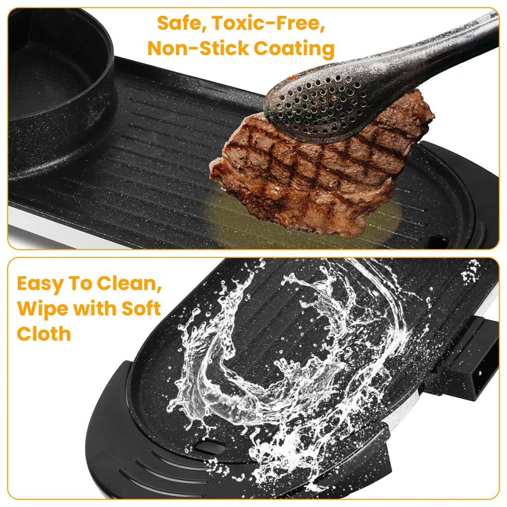2200W Electric Hot Pot and Grill Combo 2 in 1 Independent Control Non Stick